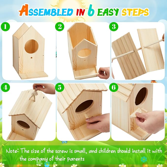 Liliful 6 Pack Wooden Birdhouse Kit for Kids and Adults, DIY Painting Set & Real Outdoor Birdhouse, Durable Craft for Garden, Classroom, Birthday Gifts Ages 3-5 4-8 8-12
