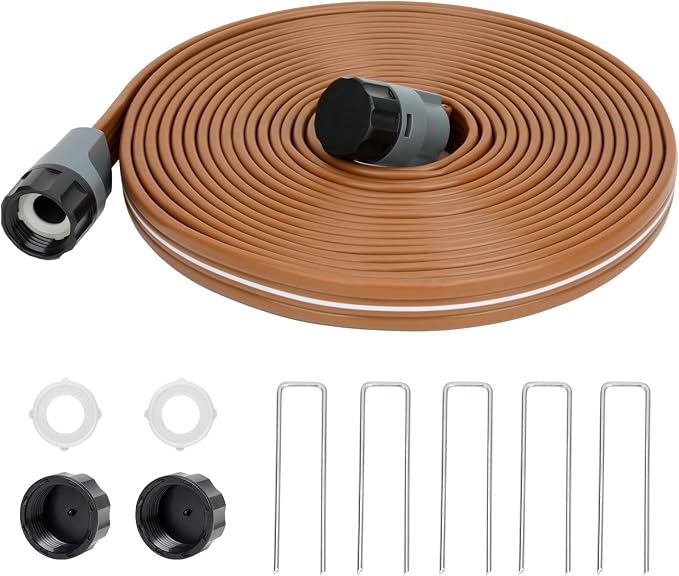 Sprinkler Soaker Hose 25 FT, Watering Hose with Holes, High-Efficiency Water-Saving Sprinklers System for Lawn and Garden with Staples