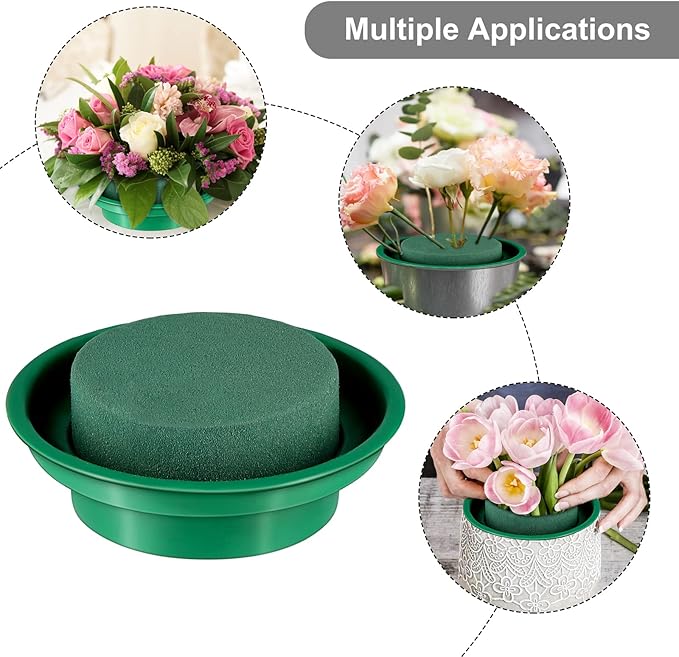 Hahood 16 Packs Floral Foam Rounds in Bowls DIY Flower Arrangement Kit Green Round Wet Flower Foam Blocks for Fresh and Artificial Flower Arrangements, Birthday Wedding Party Decors