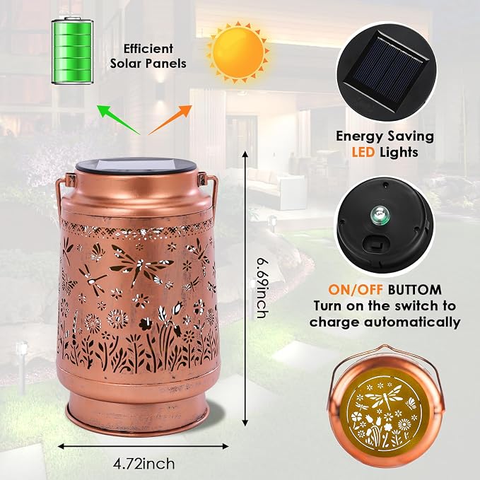 Dragonfly Birthday Gifts for Women Mom Grandma, Solar Lanterns Outdoor Waterproof Garden Decor Hanging Lantern Lights, Metal LED Decorative Gardening Light for Patio Yard Porch