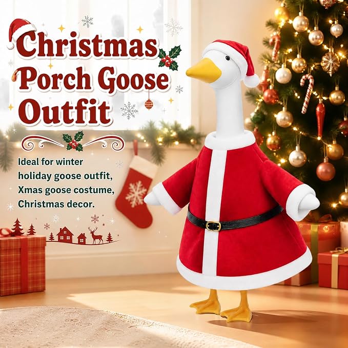 Christmas Santa Porch Goose Outfits Clothes for Watch Party Decor Lawn 23 inch Porch Goose Costume Clothing for Patio Yard