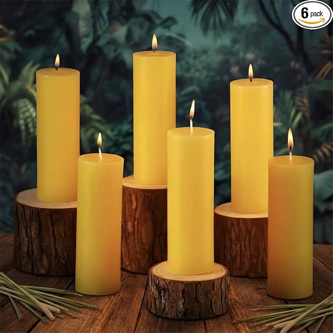 Lounsweer 6 Pcs 2 x 6 Inch Citronella Scented Pillar Candles Yellow Scented Candle for Home Indoor & Outdoor Use