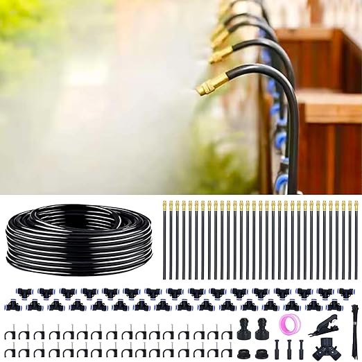 Thiswing 360° Adjustable Drip Irrigation System - 100 FT Automatic Garden Watering System with 32 Nozzles, Raised Bed Sprinkler Irrigation System, Garden Mister for Yard, Lawn, Plants, 5/16" Tubing