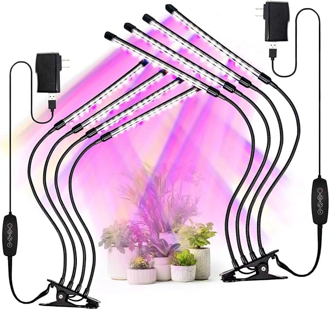 LEOTER Grow Lights for Indoor Plants - 84 LED Full Spectrum Clip Plant Growing Light (4 Heads 2 Pack)