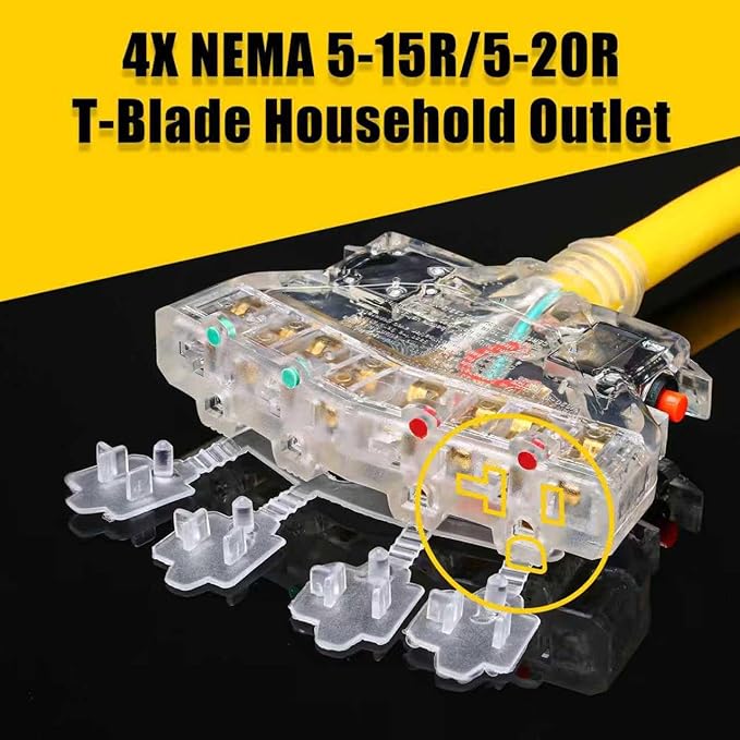 30 Amp to 110 Outdoor Generator Adapter Power Cord with Circuit Breaker, 4 Prong Locking 30 Amp to 15 Amp Generator Adapter, NEMA L14-30P Male to 4X 5-20R T-Blade Female,ETL Listed