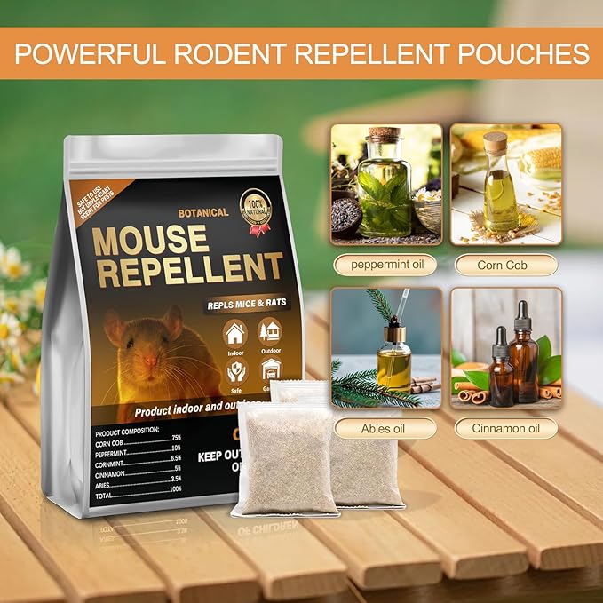 Mouse Repellent Pouches,24 Pack Rodent Repellent,Nature Peppermint Oil Keep Mice Out of Car Engines,Rv,Garage & Home,Safe for Humans and Pets