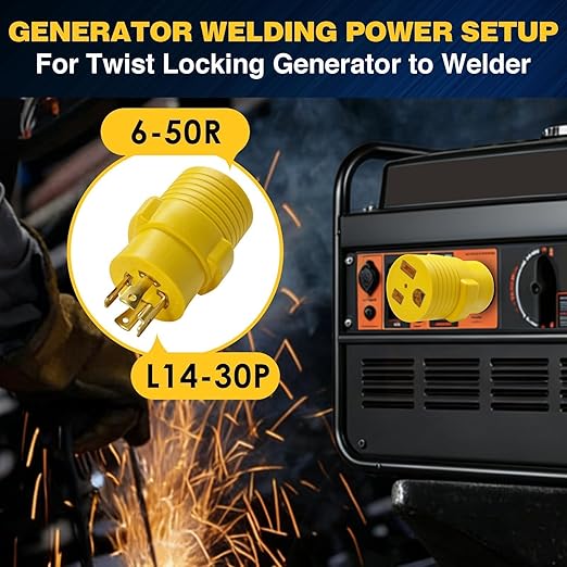 240V 50A to 30A Gen Welder Adapter, NEMA L14-30P to 6-50R 220V Welder Adapter, 30A 4-Prong/Pin Twist-Lock Plug to 50A 3-Prong/Pin Welder Outlet, Generator Welder Power Connector, ETL Listed