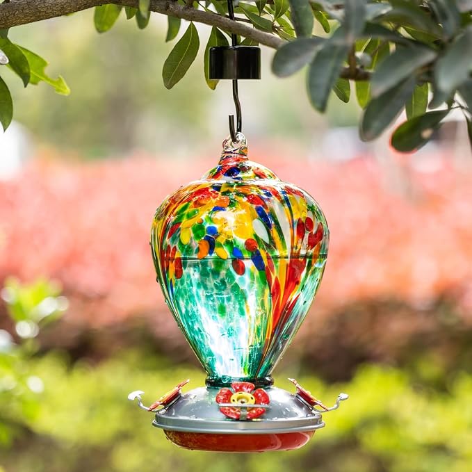 Muse Garden Gifts for Women Glass Hummingbird Feeder for Outdoors Hanging, Mother‘s Day Christmas Valentine Hummingbird Gifts for Women Mom, Ant Moat Included, 2 Pack, Turquoise and Comet | Muse Garden Gifts for Women Glass Hummingbird Feeder for Outdo...
