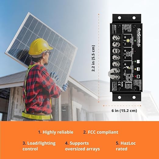 Morningstar SunSaver 20A PWM Solar Charge Controller (SS-20L-24V) - Solar Panel Regulator for 24V Batteries, Four Stage Battery Charging, LVD, HazLoc Rated, Low Noise, 5 Year WTY - Designed in the USA