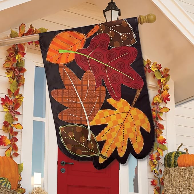 Fallen Leaves Applique Autumn House Flag 28" x 40" Briarwood Lane