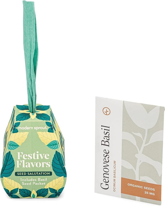 Modern Sprout Seed Salutations - Garden Seed Packet Gift Tag/Ornament - Organic Basil Seeds for Planting Indoor & Outdoor - Unique Gardening Gifts for Baby Shower Birthdays - 12 Pack(Festive Flavors)