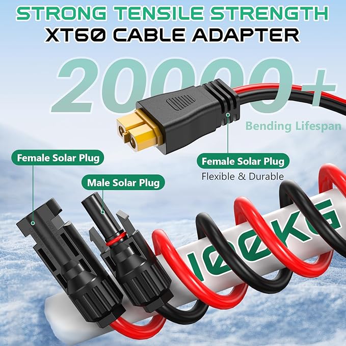 10AWG XT60 Solar Cable 20FT, Solar to XT60 Cable 3 10 15 25 30 40 50FT, Solar Panel Connector to XT60 Extension Cable, XT60 Charging Cable for Portable Power Station Generator