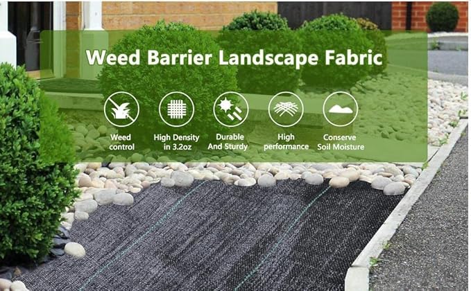 4ftx50ft Weed Barrier Landscape Fabric Heavy Duty，Weed Block Gardening Ground Cover Mat, Weed Control Garden Cloth ，Woven Geotextile Fabric for Underlayment，Commercial Driveway Fabric