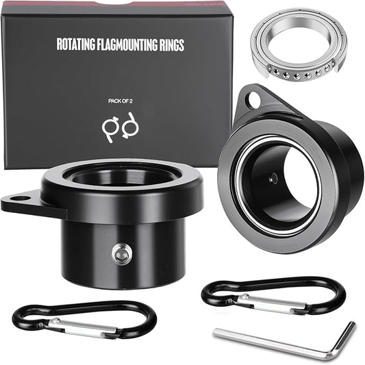 Bearing Steel Ball Flag Pole Rings, Tangle Free Aluminum Alloy Flag Pole Spinners, 360° Rotating Flagpole Rings with Carabiners, Fit Flagpole with 1-1.25inch Diameter, Flagpole Parts, 1.25 inch Black