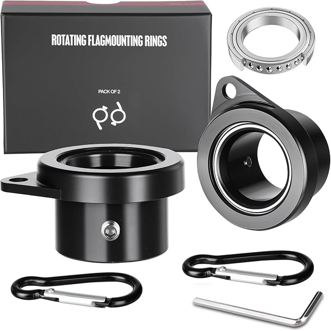 Bearing Steel Ball Flag Pole Rings, Tangle Free Aluminum Alloy Flag Pole Spinners, 360° Rotating Flagpole Rings with Carabiners, Fit Flagpole with 0.75-1inch Diameter, Flagpole Parts, 1 inch Black