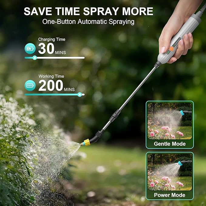 Battery Powered Garden Sprayer 1.8 Gallon, Lightweight Electric Weed Sprayer with Telescopic Wand & Adjustable Nozzles, Portable Yard Sprayer for Plant Watering, Lawn Care, Fertilizing,Gardening