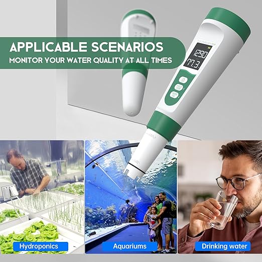 Salt Tester for Saltwater Pool & pH Meter,5 in 1 Digital Water Tester for Salinity,Temp,EC,TDS Meter for Pool Salt Tester,Hot Tubs & Spas,Hydroponics,Aquarium,Accurate & Reliable,Green