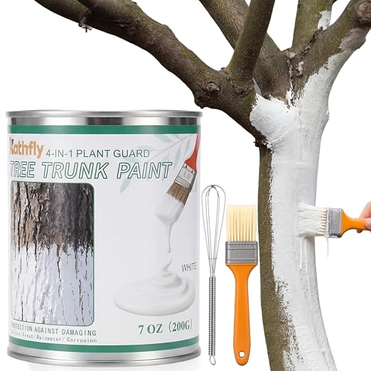 Kathfly 1 Pack Tree Paint Kit Tree Whitewash Trees Trunk Protection with Tinplate Container Whisk Brush for Fruit Nut Ornamental Trees Sapling Garden Yard Orchard (8" Whisk,Regular Classic Brush)