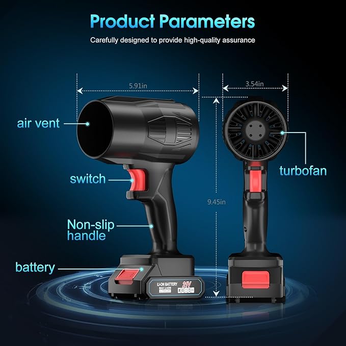 21V Cordless Leaf Blower, 990000 RPM High-Speed,6000MAh Large-Capacity Batteries & Fast Charger Included, Lightweight Handheld Blower for Lawn/Garden/Yard Cleanup