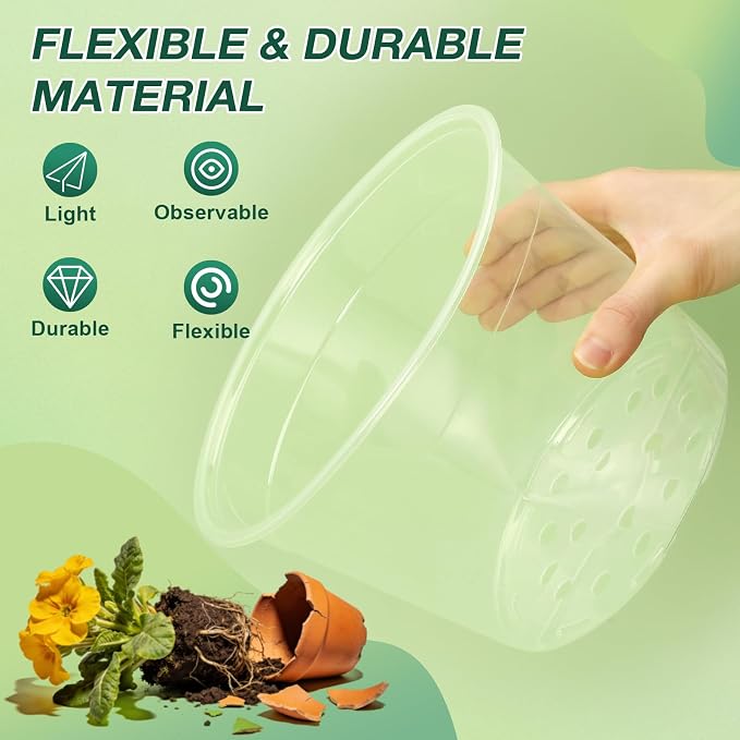 12 Inch Clear Nursery Pots with Drainage Holes, 4 Pack Flexible Large Plant Pots for Plants, Plastic Clear Nursery Pots for Seedling, Shrubs, Herbs, Flowers, Vegetables