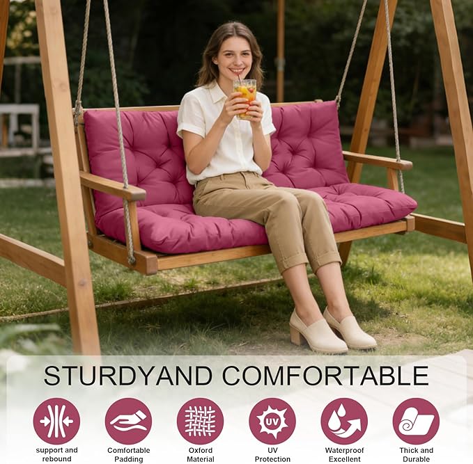Porch Swing Cushions, Outdoor Swing Replacement Cushions 3 Seater with Backrest, Waterproof Bench Cushion with Ties,for Patio,Porch, Garden,Backyard