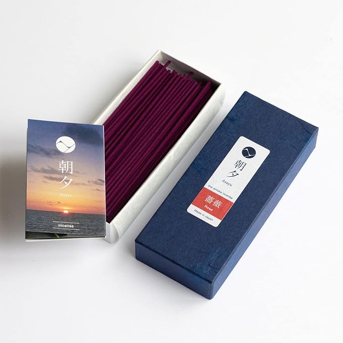 Asayu Japan Rose Incense Sticks - Low Smoke Japanese Incense, 40g (70-80 Sticks), Made in Japan, Smokeless for Less Irritation and Non-Toxic, for Meditation, Relaxation & Home Fragrance