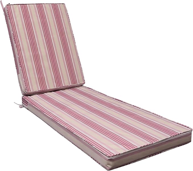 AAAAAcessories Outdoor Chaise Lounge Cushions, Fade-Resistant, Waterproof Patio Furniture Replacement Cushions, 75" x 24.5" x 3", Dusty Rose Garden Stripe