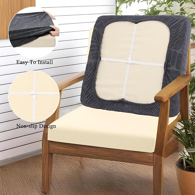 HEBE Stretch Patio Cushion Covers Set 8pcs,Waterproof Outdoor Couch Covers Replacement,Washable Reusable Seat Cushion Slipcovers for Patio Furniture Protector,Chair Cushion Cover