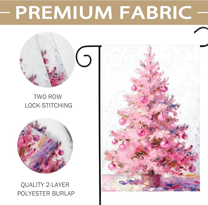 Christmas Garden Flag 12x18 Inch Pastel Pink Xmas Tree Ball Winter Holiday Decorative Yard Flags for Outside Double Sided Seasonal Outdoor Home Farmhouse Decoration Porch New Year Decor