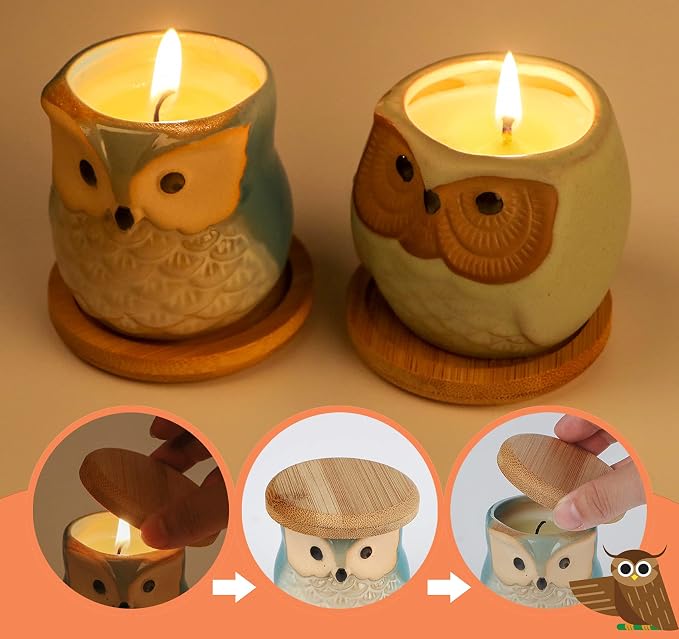 Kinforse Citronella Candles Outdoor Gift Ideas for Women, 6x3.5oz Novelty Owl Soy Candles for Gift Sets Women, Aromatherapy Candles Bulk for Garden, Porch, Outdoor Patio Décor