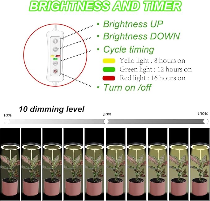 yadoker Plant Grow Light,LED Growing Light Full Spectrum for Indoor Plants,Aluminum Black Plant Lights,Height Adjustable, Automatic Timer, 5V Low Safe Voltage