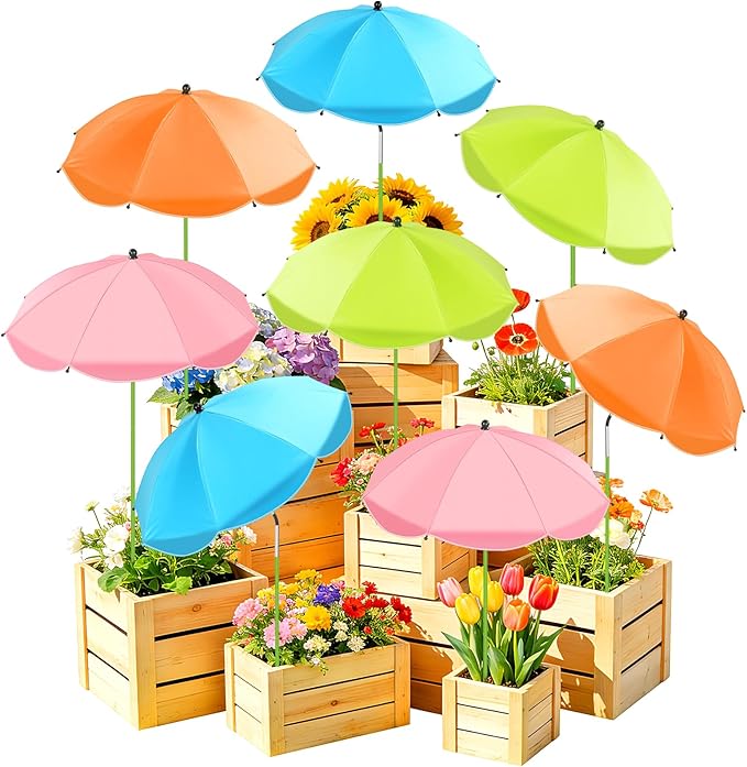 Axcoix 8 Pack Upgraded Plant Umbrellas for Outdoor Plants, 26" Larger Garden Plant Umbrella Shade with Adjustable Angle, 43.4" Higher Sun Shade for Plants, Potted Plant, Garden Beds
