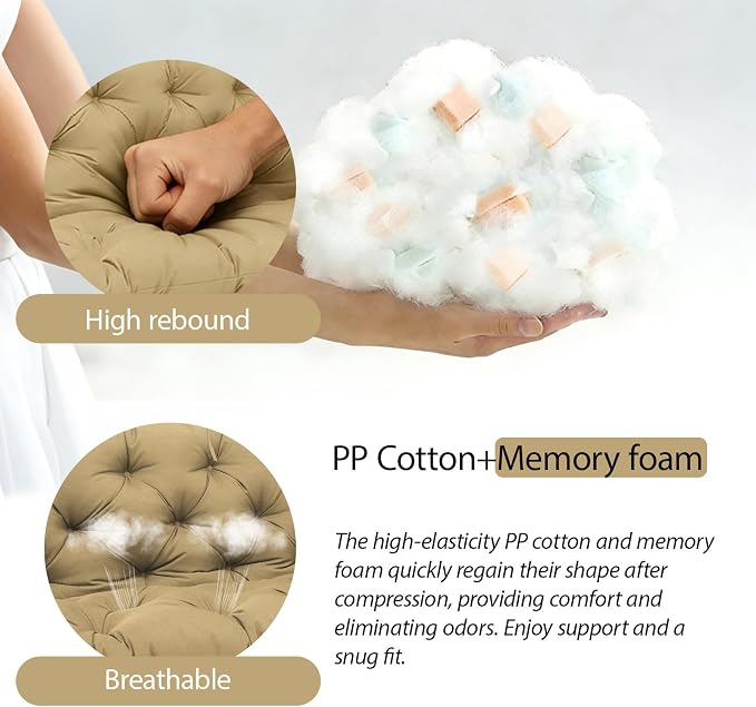 5 Inch Thick Waterproof Patio Porch Swing Cushions, 60x40 Inch 3 Seater Replacement Cushion with Backrest & 8 Ties, Fade-Resistant Outdoor Bench Swing Pad