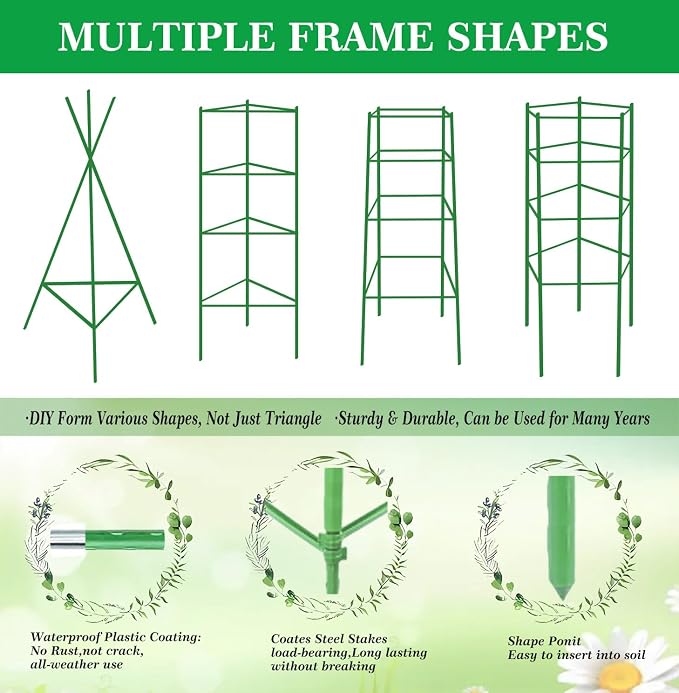 Moirsunt 4Pack Tomato Cage for Garden, 50.2Inch Multi-Functional Plant Support Stakes, Garden Stakes Tomato Trellis for Raised Garden Bed & Potted Plants, Tomato Cage Trellis for Climbing Plants