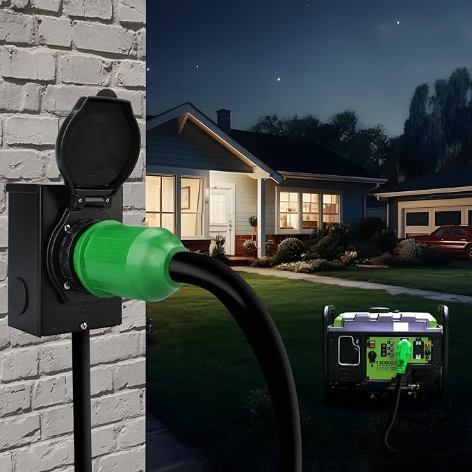 RVGUARD Emergency Power Combo Kit, 15 Foot 50 Amp Generator Cord and Power Inlet Box, NEMA 14-50P to SS2-50R Generator Cord with NEMA SS2-50P Pre-Drilled Generator Inlet Box, ETL Listed