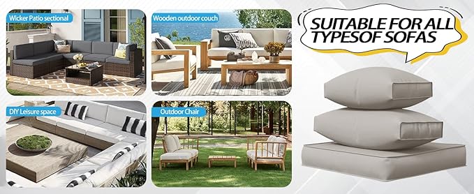 14Pieces Patio Cushion Covers Replacement Outdoor Couch Cushions Covers Splashproof Sofa Slipcovers Set with Zippers,Patio Furniture Protector-Cover Only(Light Gray,25.6×25.6×3.94inches)