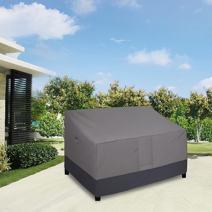 Easy-Going Heavy Duty 2 Seater Outdoor Loveseat Cover, Waterproof Windproof Patio Furniture Sofa Cover with Air Vent (60Wx35Dx35H inch, Gray/Dark Gray)