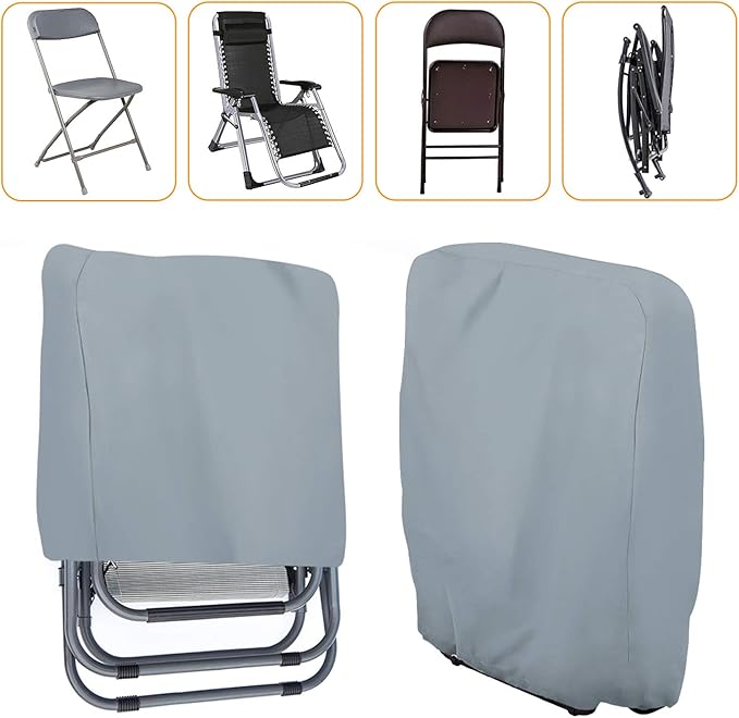 Uranshin Outdoor Folding Chair Covers 2PCS, Zero Gravity Chair Covers Waterproof, Sturdy Folding Patio Chair Covers with Storage Bag, Outdoor Chair Covers All Weather, 28" W x 13" D x 43" H, Grey