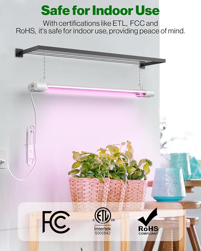 Sunco 6 Pack 2ft Grow Light LED, 20W, Full Spectrum, For Seed Starting, Seedling, Indoor Plants, Plug In Suspended Fixture, Link Up To 8, Inline Switch, ETL