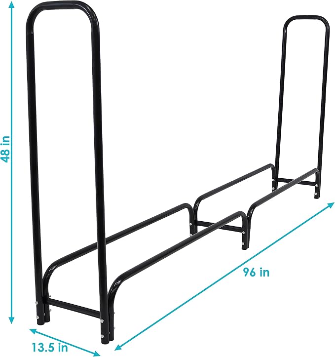 Sunnydaze 8‑Foot Firewood Rack - Outdoor Wood Storage - Black Heavy‑Duty Log Holder Wood Rack for Firewood - 1500-lb Capacity
