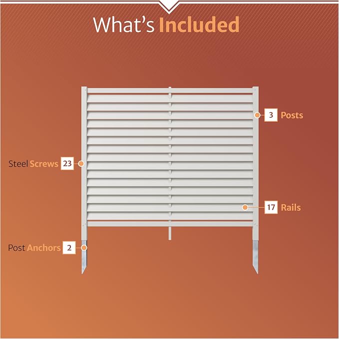 4ft H x 5ft W (1 Panel) No Dig Enclo Savannah Privacy Screen, Louvered White Vinyl Section, Trash Can Hider Outdoor, AC Barrier, Pool Equipment Enclosure, Outdoor Divider, AZ18041
