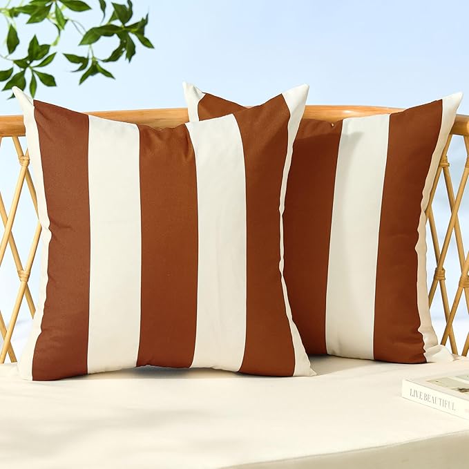 Allorry Outdoor Pillow Covers 20x20 Set of 2 Rust Striped Decoration Throw Pillow Covers for Spring Fall Outdoor Waterproof Garden Patio Furniture Sofa Bed Home Decor JB007-J20