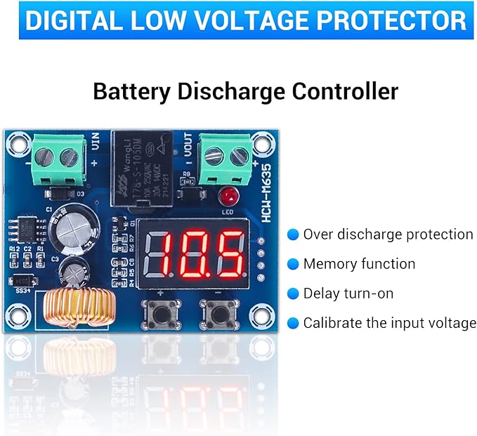 2 PCS Digital Low Voltage Protector, ICSTATION DC 12-36V 20A Low Voltage Cutoff Disconnect Switch Over-Discharge Protection Module for Lead Acid Lithium Battery Solar Panel Lighting System