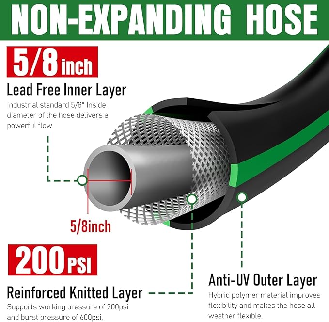 Short Garden Hose 6 Feet, NON-EXPANDABLE Flexible Water Hose, Kink Resistant Lightweight Hybrid Hose, Leakproof Hose Male to Female Fittings