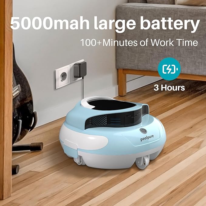 Cordless Powerful Pool Vacuum (Dual Motors) 5000mAh Battery, 120 Minutes Runtime for Flat Pools Up to 1000 Sq.Ft (Blue)