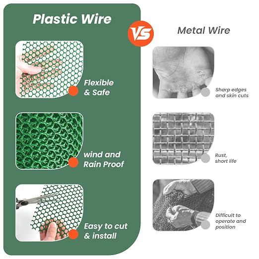 Toolterritary 16IN x 50FT Plastic Chicken Wire Mesh, Chicken Wire for Floral Arrangements, Chicken Wire Mesh for Crafts with 100 Pcs Zip Ties, Mesh Fence for Dogs, Deers, Poultry