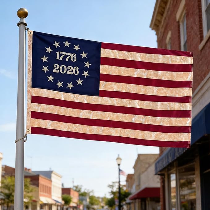 1776-2026 Vintage American Flag 3x5 FT for Outside Outdoor Heavy Duty, Anniversary USA Flag with Embroidered Stars,Sewn Stripes and 4-Row Stitching,All-Weather Durable Tear-Resistant UV-Resistant Indestructible Weatherproof Windproof High-Wind US Natio...