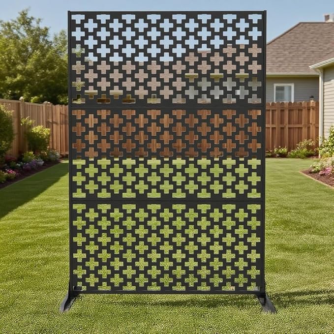 72" x 47" Metal Outdoor Privacy Screen – Freestanding Rustproof Patio Divider, Decorative Balcony Fence Panel for Garden, Deck, Yard, or Porch, Heavy-Duty Galvanized Steel, Multi-Functional Design