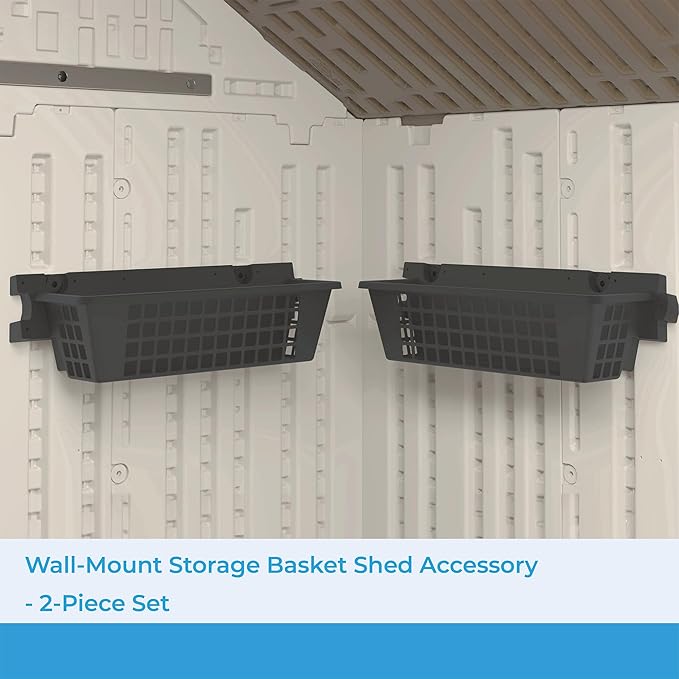 Suncast 4 Pack Accessory Baskets, Resin Organizers for Shed, Black, 25" x 7.25" x 7" - Outdoor Storage, 30 lb Weight Capacity, EZ Bolt Wall-Mount