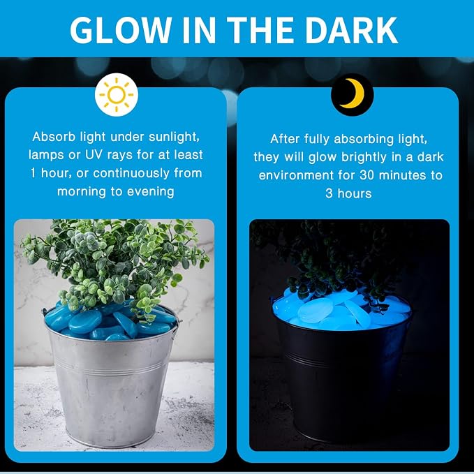 Landical 300 Pcs 1.8 Inch Large Glow in The Dark Rocks Glow in The Dark Pebbles Outdoor Bule Fish Tank Rock Aquarium Gravel Luminous Stone for Landscaping Walkway Succulent Plant Decor, 4700g/10.36lbs